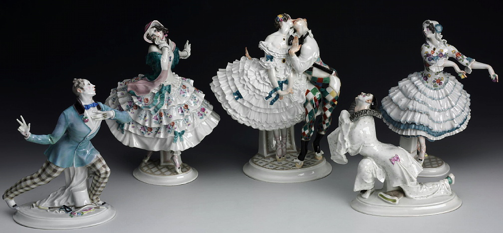 A set of 5 Meissen porcelain figures from The Russian Ballet series by Paul Scheurich