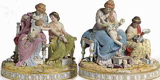 J70, J82 - Meissen figural groups of cupid punished