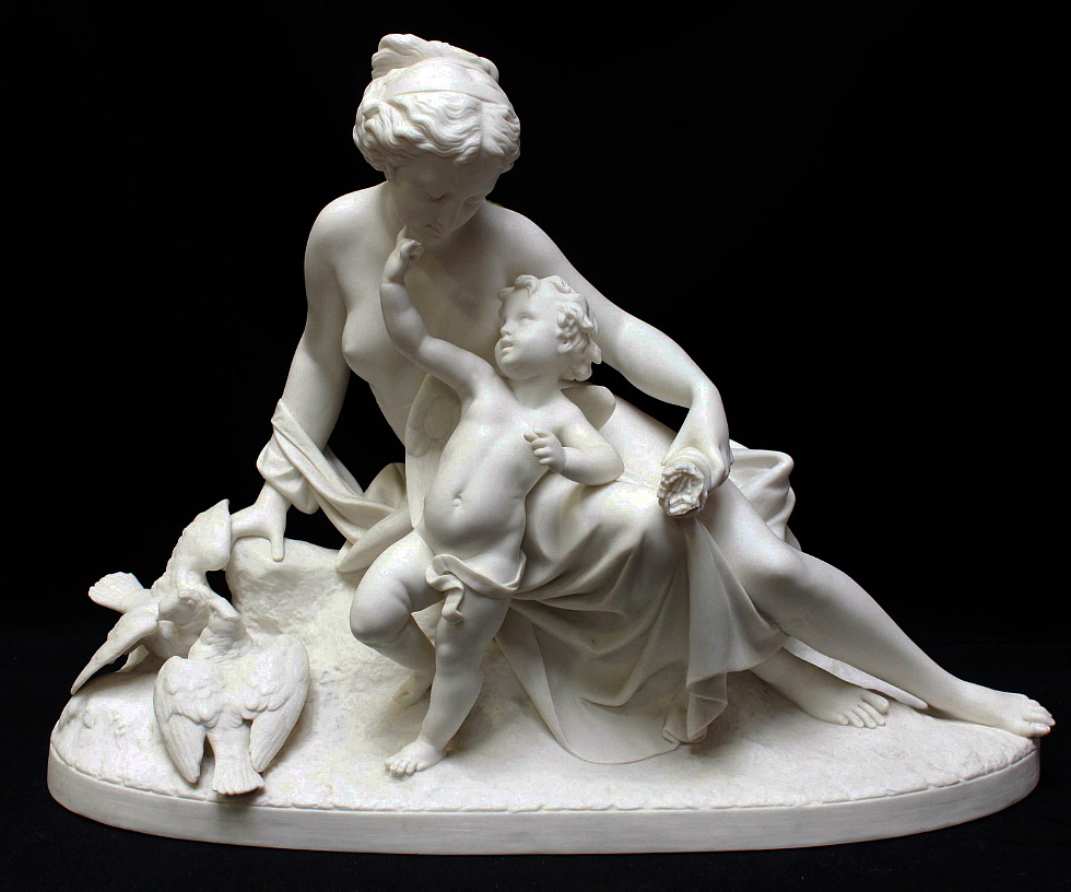 Minton Prian porcelain figural group of Venus and Cupid by A. Carrier-Belleuse 1860s